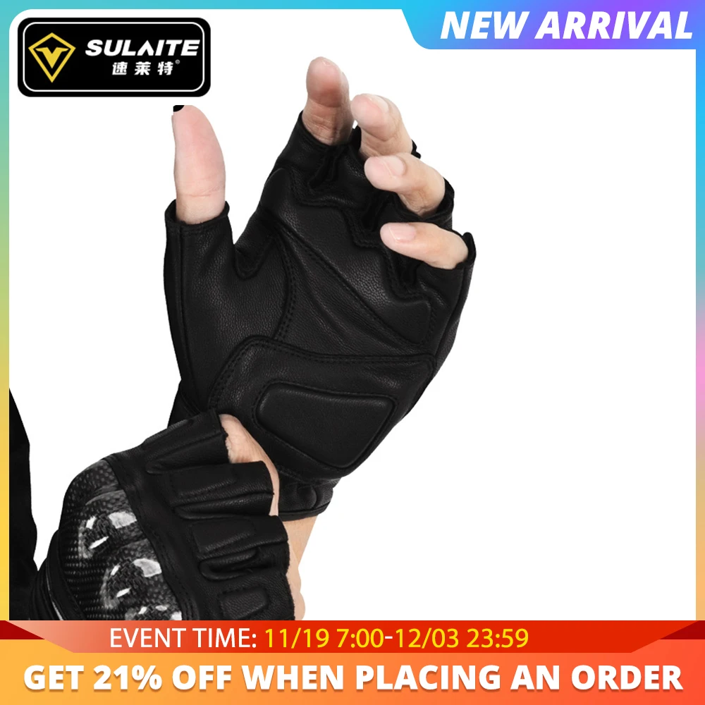 

SULAITE Summer Motorcycle Gloves Men Women Half-finger Gloves Breathable Rider Sheepskin Carbon Fiber Racing Protective Gloves