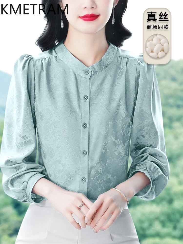 

KMETRAM 90% Mulberry Silk Blouse Woman Luxury Tops for Woman Clothes Long Sleeve Women's Shirts Spring Casual Tops Femme 2025