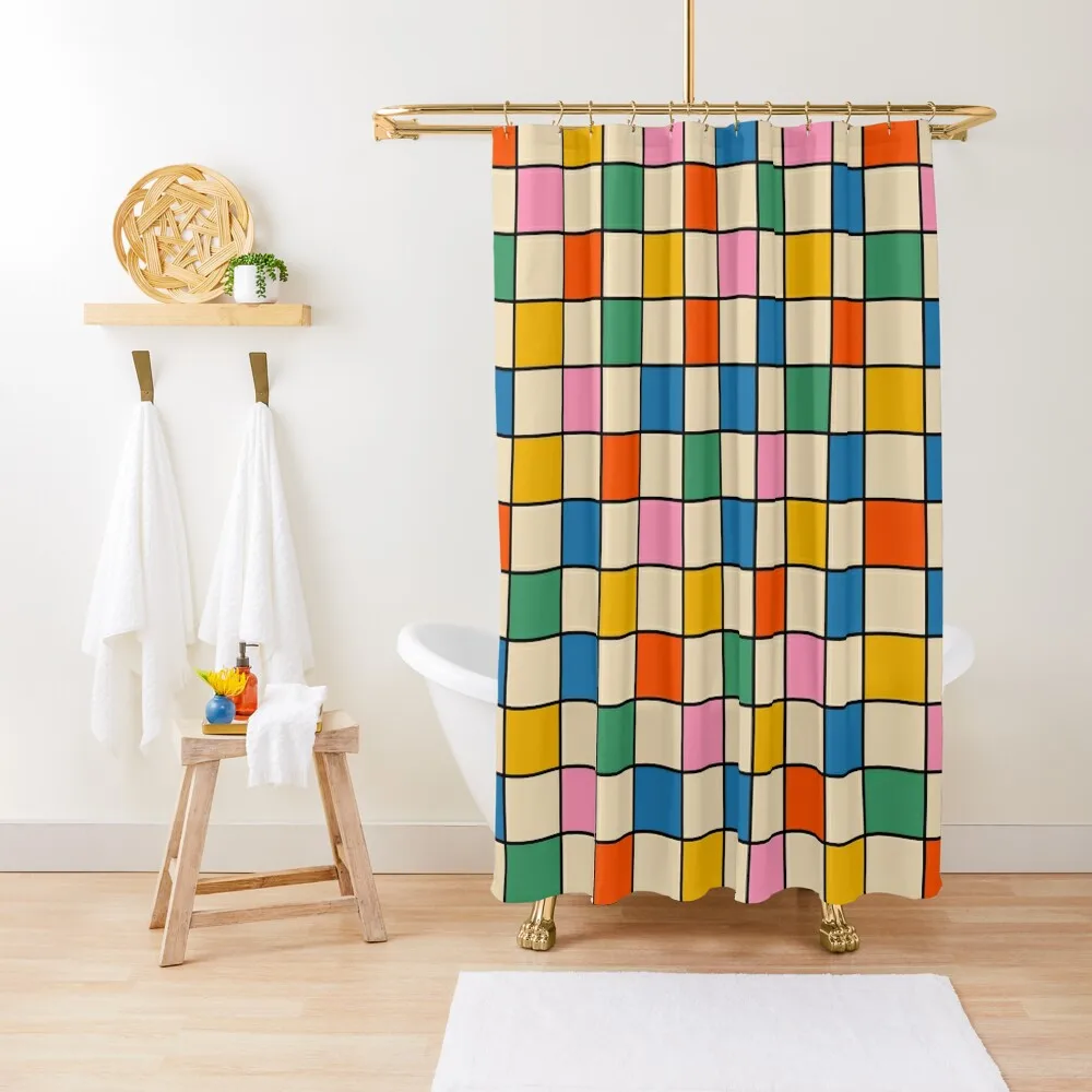 Pop Check Colorful Retro Modern Checked Pattern Shower Curtain Modern Showers For Bathroom Bathroom Decor Curtain