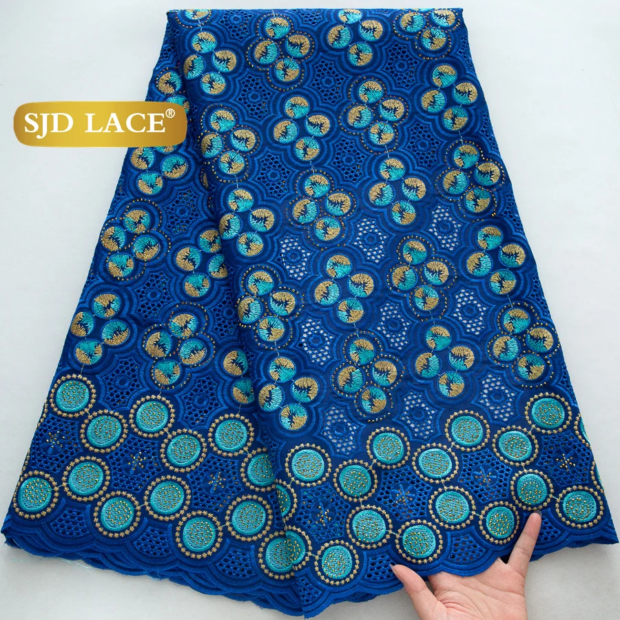 

SJD LACE 2025 Высококачественная швейцарская кружевная вуаль со стразами, африканская нигерийская хлопковая кружевная ткань для женщин, свадебные платья 4516
