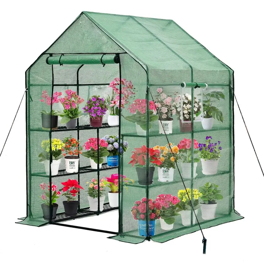 

Greenhouse for Outdoors, Thickened PE Cover amp Heavy Duty PowderCoated Steel, Mesh Door amp Screen Windows, 14 Sturdy Shelves 4