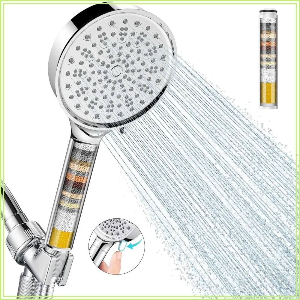 Filtered Shower Head with Handheld, High Pressure 6 Spray Mode, Water Softener Beads for Hard Water, Removes Chlorine, Reduces Dry Itchy Skin, Chrome