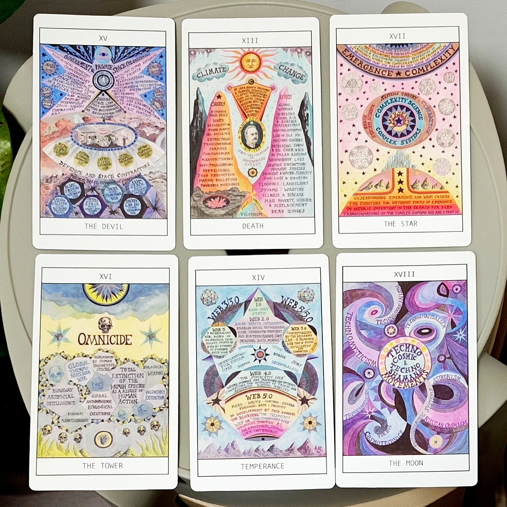 HEXEN 5.0 Tarot Deck, 78 Pcs Tarot Cards 12*7cm Based on Alchemical Art, Tech-Spirituality & Climate Crisis Double-embossed