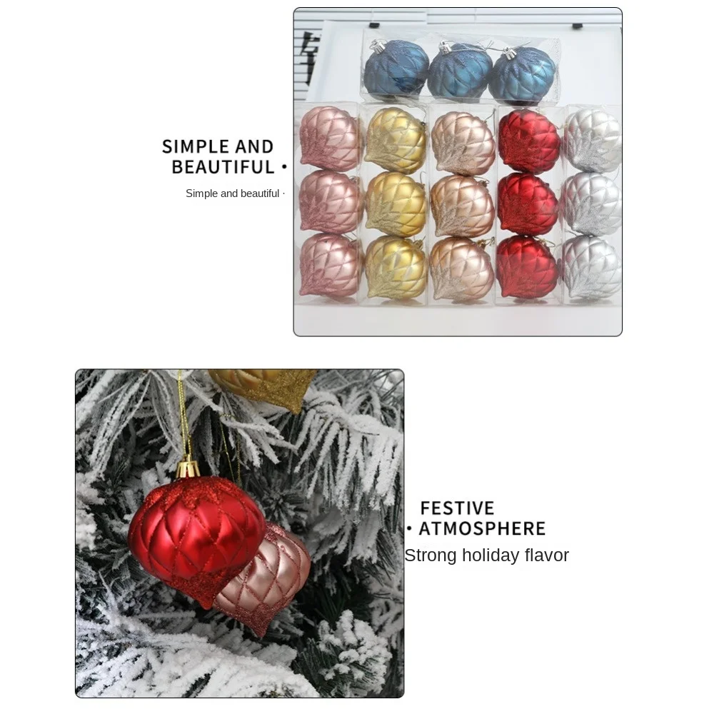 

3Pcs/Box Painted Onion Balls Christmas Tree Ornament Plastic DIY Crafts Painted Christmas Gifts Boxes Hanging Ornament