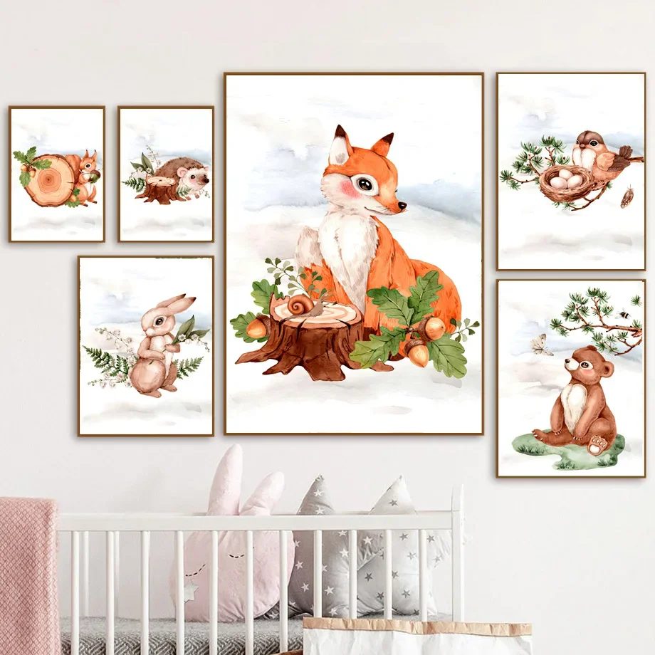 

Fox Rabbit Bear Hedgehog Bird Jungle Animals Nursery Nordic Posters Prints Wall Art Canvas Painting Pictures For Kids Room Decor