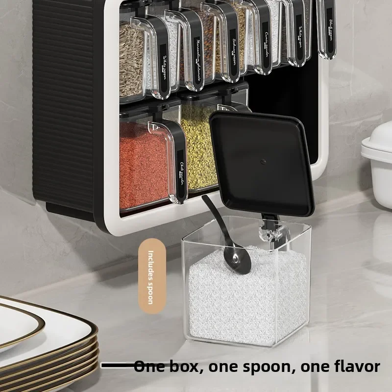 Wall-Mounted Transparent Seasoning Box Kitchen Multi-Function Salt Pepper Flavoring Storage Container Modern Simple Style 4