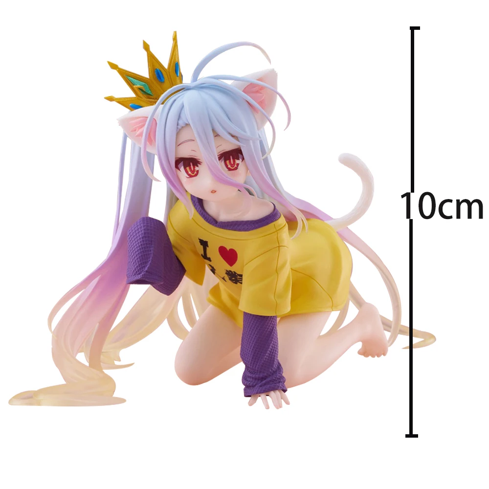 Anime shiro figura orelhas de gato shiro figuras de ação modelos pvc shiro camiseta estatueta shiro olhar figuras brinquedos presentes 10cm