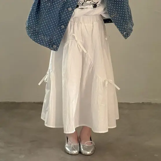 

2025 Spring 2-10Y Kids Girls Skirts Cotton Knotbow Solid Children Girls Skirts Loose Casual Elastic Waist Toddler Girls Skirts