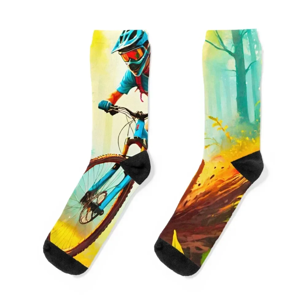 Invierno Sunburst: MTB Rider Shredding Berms Calcetines luxe golf happy Ladies Calcetines Hombres