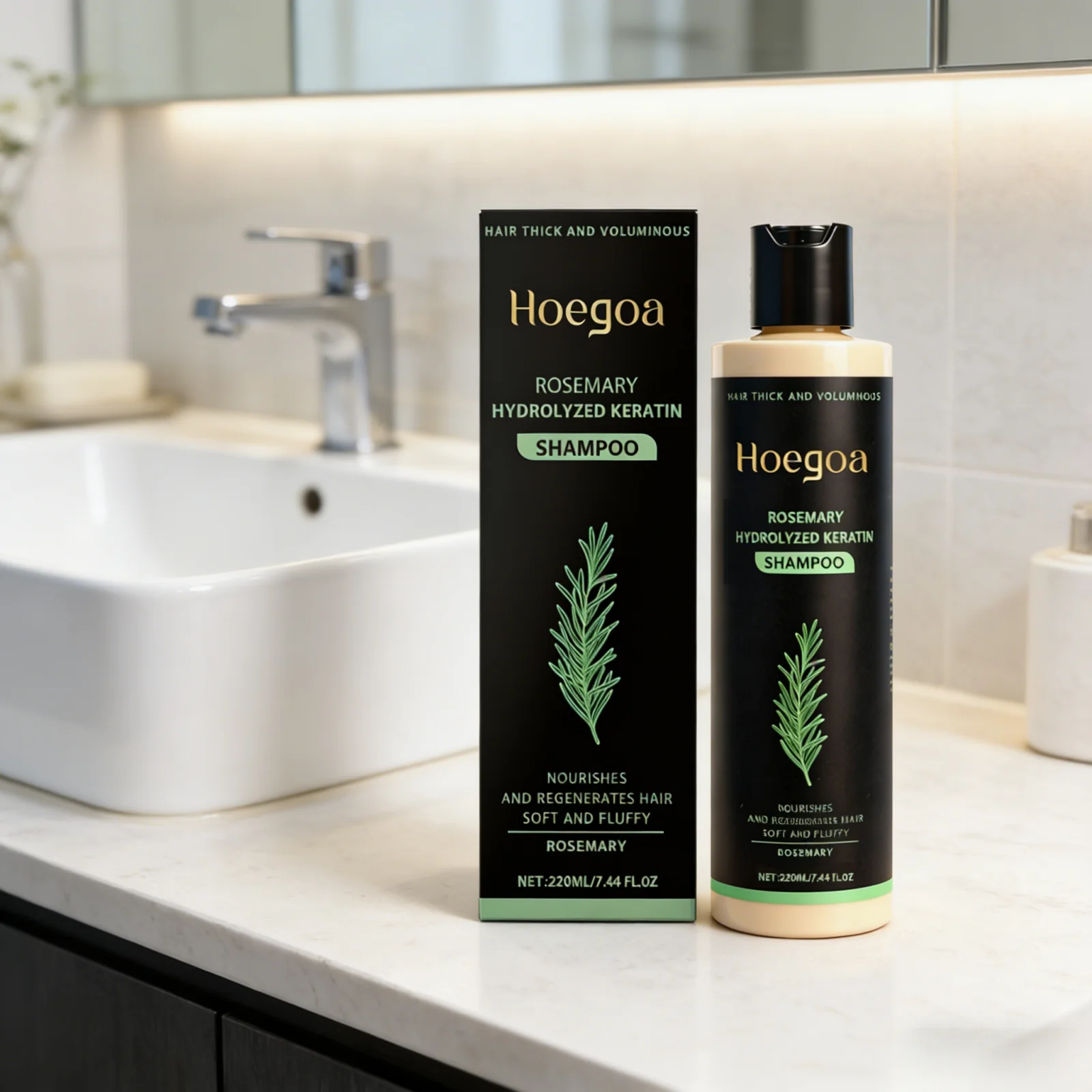 Champú de Queratina Hidrolizada con Romero Hoegoa, Fortalecedor, Limpiador, Ligero, Tratamiento para la Caída del Cabello, Champú para el Crecimiento del Cabello