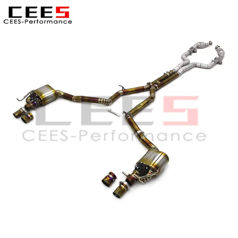 CEES High Flow 200cells Catted Downpipe for Mercedes-Benz E63/E63S W212 AMG 2014-2015 Electronic Valve Catback Exhaust Pipes