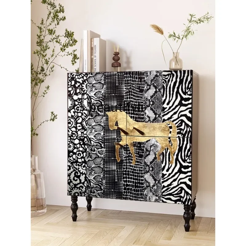 07 สไตล์อเมริกันไม้สีดํา Home Entrance ตู้ขนาดเล็ก Apartment Hall ตู้ Curio ตู้รองเท้าอิตาเลี่ยน Sideboard Cabine