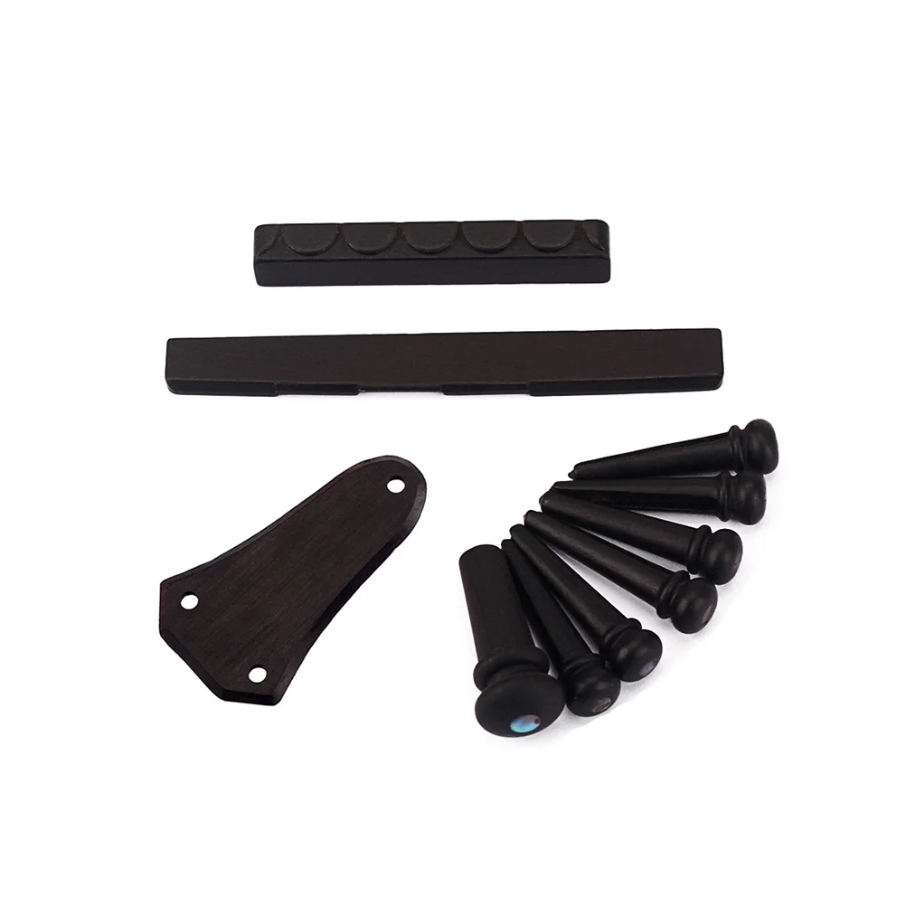 

10Pcs Ebony 10-Piece Acoustic Guitar Replacement Set Natural Wood Bridge Nut Saddle Pins Endpin Truss Rod Cover Vintage Style