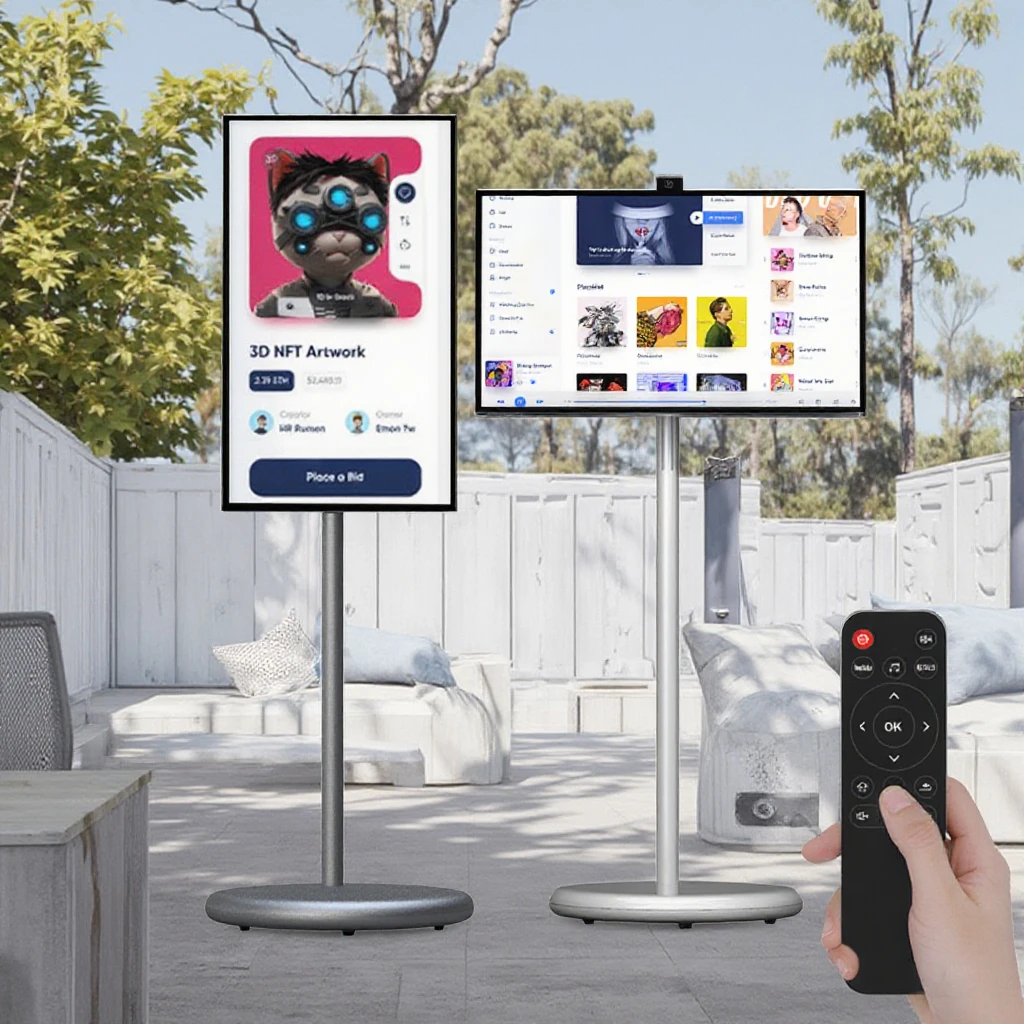 تلفزيون محمول ذكي 27 بوصة مع شاشة تعمل باللمس واي فاي شاشة LCD رقمية تعمل بالبطارية شاشة إعلانية الكل في واحد تلفزيون ذكي