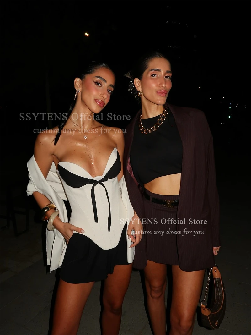 SSYTENS Sexy noir et blanc robe De bal doux Satin chérie Mini robes De soirée contraste au-dessus du genou robes De Gala personnalisé
