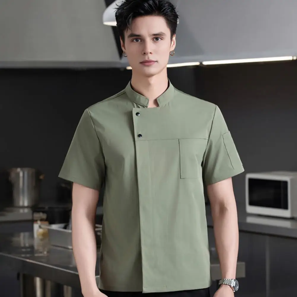 Chef Uniform Sweat-Wicking Stain-Resistant Washable Snap-Button Stand-Up Collar Work Clothes Restaurants Hotels Clubs Chef Coat