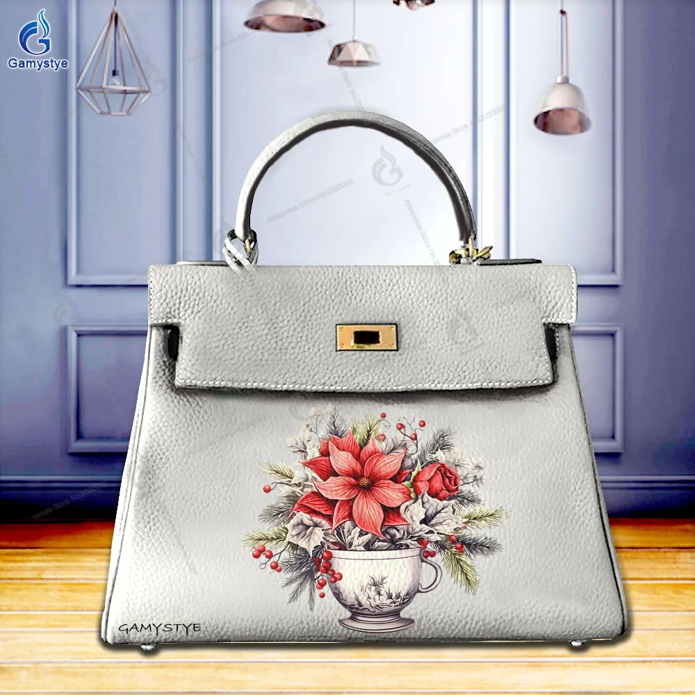شخصية Bolso الفن حقائب مطبوعة الفني بوعاء النبات طباعة جلد البقر الحقيقي حقائب كتف كيس دي لوكس فام حقائب فاخرة #2