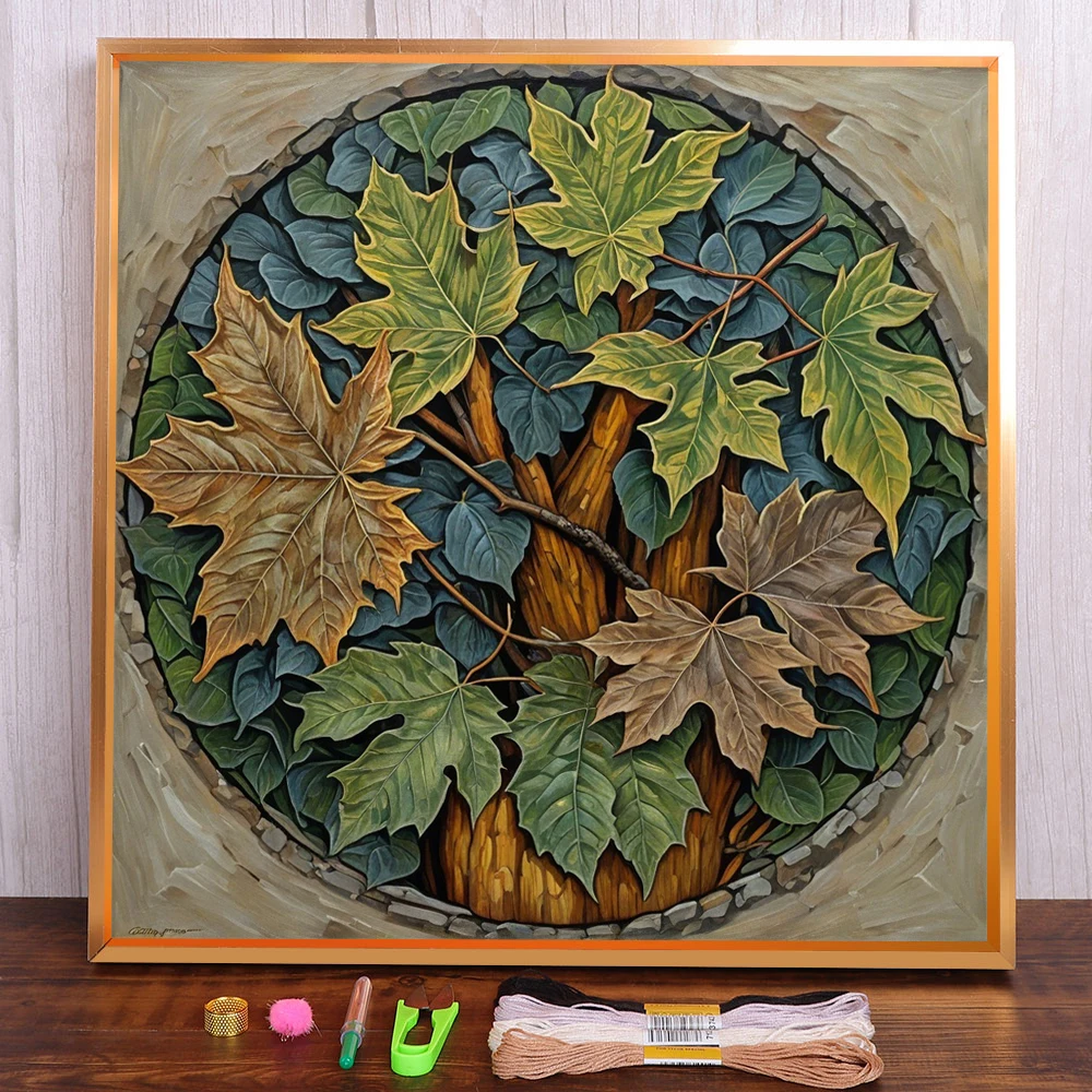 Scenery Maple Leaf Pre-Printed Cross Stitch DIY Embroidery Patterns Knitting Handmade Hobby Needlework Needle Stamped Different