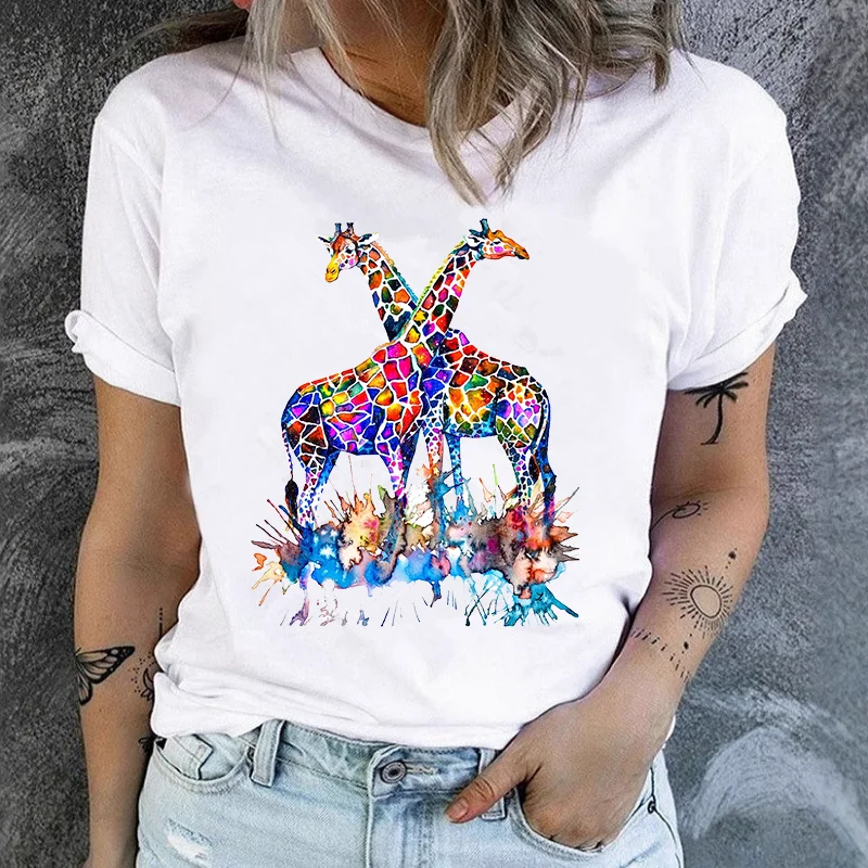 

Women's Short-sleeved T-shirt Giraffe Print Base Harajuku Tops Aesthetic Clothes Graphic T Shirts Summer polyester fiber