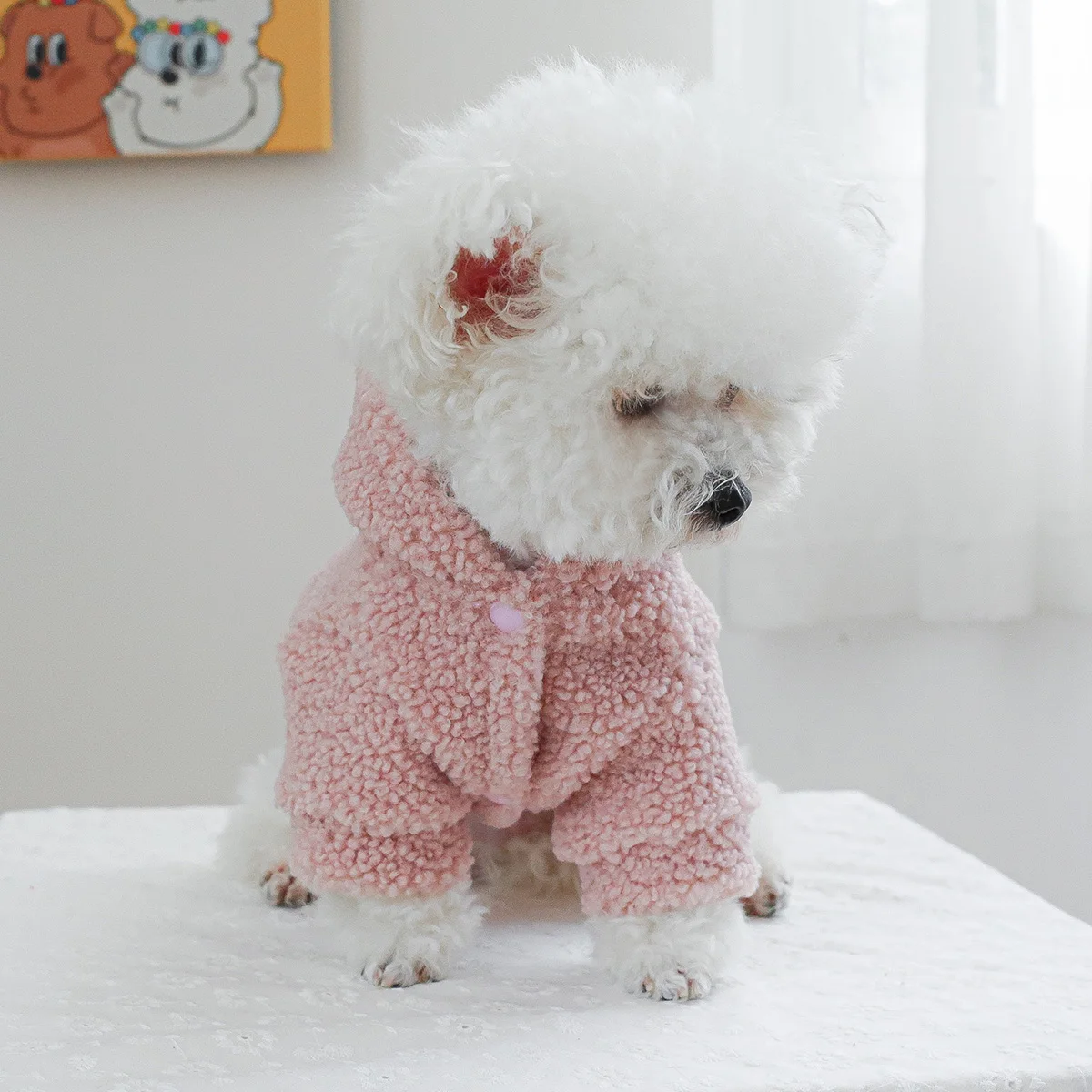 1PC Pet Clothing Autumn/Winter Thick Plush Pink Hat New York Starlight Coat Suitable for Small and Medium Dogs