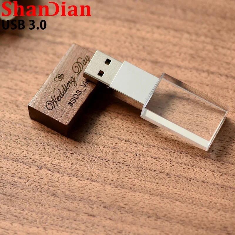 Clé USB 3.0 en cristal avec Logo personnalisé, support à mémoire de 4GB 16GB 32GB 64GB 8GB, disque U, pour cadeaux, photographie de mariage