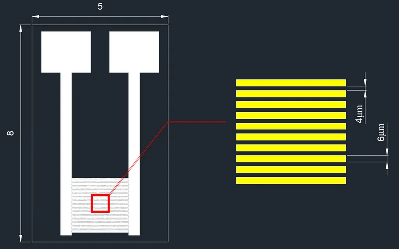 Elettrodo interdigitale trasparente da 4 micron array di condensatori in vetro di quarzo MEMS rilevamento fotoelettrico del biosensore del gas