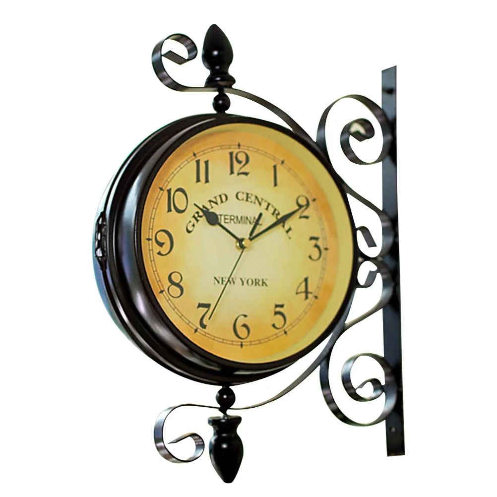 Vintage Double Sided Wall Clock Iron Silent Quiet Wall Clock Clock Decorative Double Faced Wall Clocks