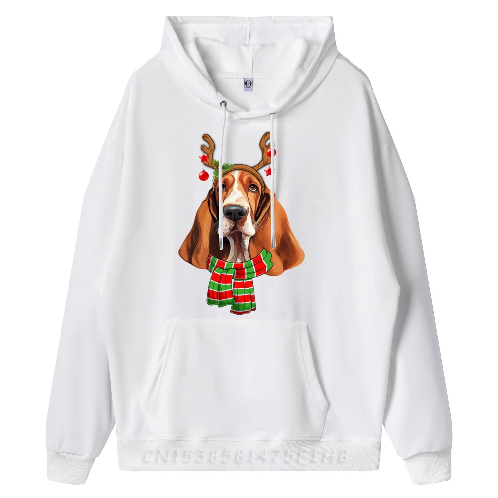 Basset Hound Christmas Reindeer Antlers Dog Xmas Oversized Hoodies Graphic Sweatshirts St Patrick's Day