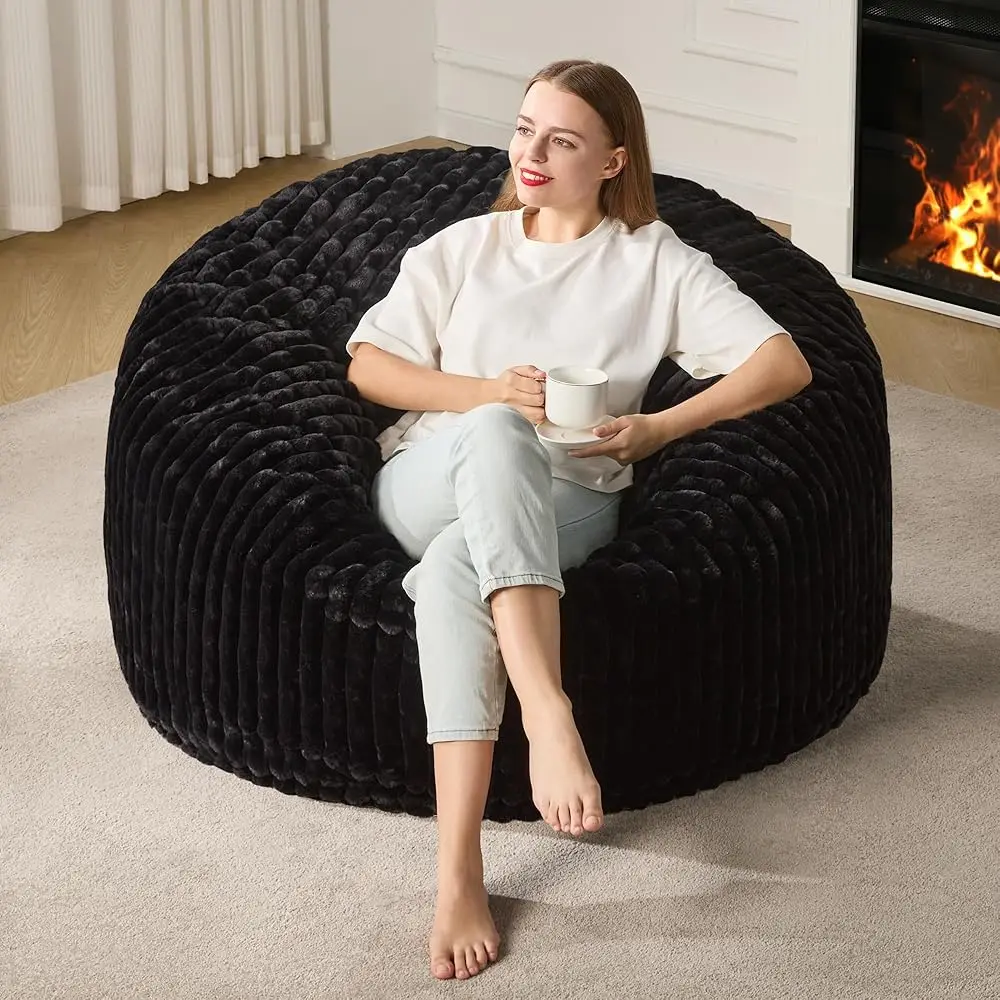 

4Ft Bean Bag Chairs For Adults Large Beanbag Chair With Dutch Corded Plush Cover Big Bean Bag Chair For Living Room Bedroom
