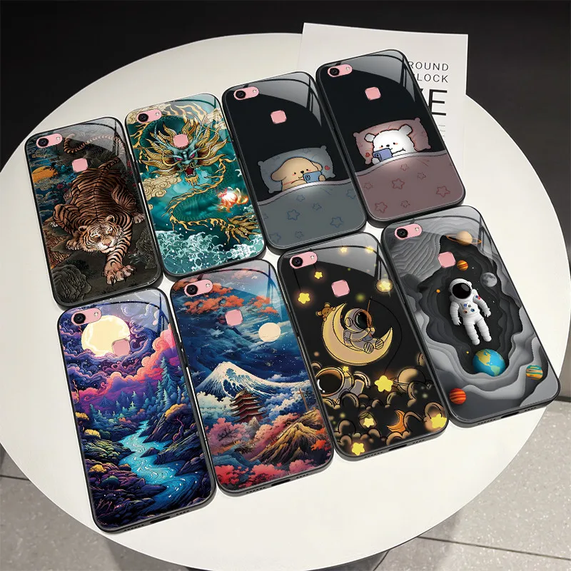 Для Vivo V7 V5 Plus V5 Lite V5s Y67 X9 X9s Защитный чехол для телефона из закаленного стекла Модный бампер с драконом и астронавтом Жесткая задняя крышка Для Vivo V7 V5 Plus V5 Lite V5s Y67 X9 X9s Защитный чехол для телефона из закаленного стекла Модный бампер с драконом и астронавтом Жесткая задняя крышка