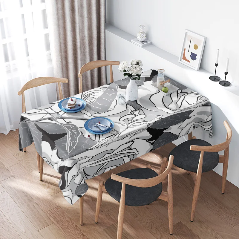 

Modern Nordic Tablecloth Decorative Floral Printed Table Cover for Dining Room Furniture Grey White Black Design (160x240cm)