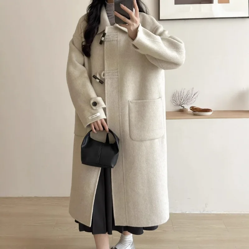 New Korean-style Double-sided Wool Coat, Double-sided Woolen Women's Mid-length Thickened Woolen Cashmere Winter Coat for Women