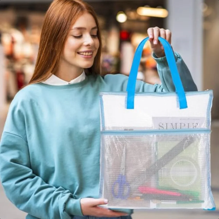 Heclia Clear Project Bags for Quilting with Zipper 1pc Aesh Sewing Storage Bag with Handle Large Knitting Craft Bag Organizer T