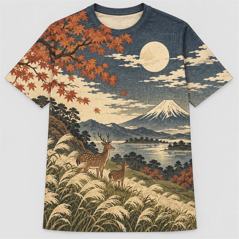 Japanese Ukiyo-e T Shirt Men Samurai Dragon Torii Fuji Geisha Graphic Short Sleeve Vintage Art Streetwear Casual Fashion Tops