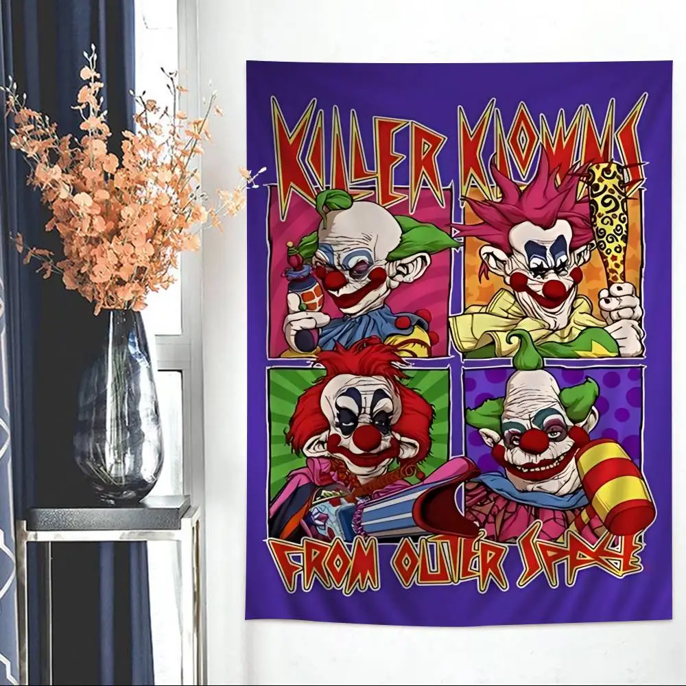 Killer Klowns From Outer Space Anime Wandteppich zum Aufhängen, Tarot, Hippie, Wandteppiche, Wohnheim, Heimdekoration
