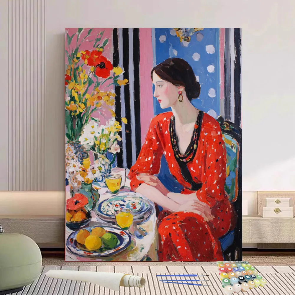 

Картина по номерам женщина сидит на обеденном столе DIY ручная роспись маслом холст раскраска уникальный подарок украшение дома
