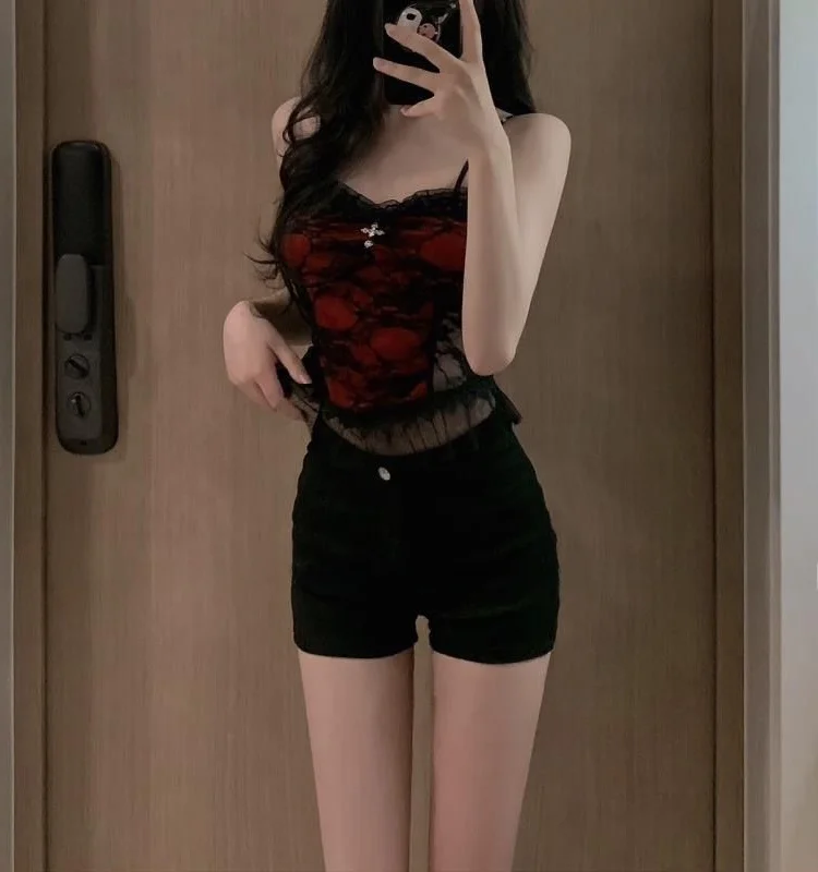 Conjunto de Disfraz de Actuación Estilo Gogo con Ribete de Encaje Oscuro, Temática de loween, Tela de Poliéster, Moderno p...