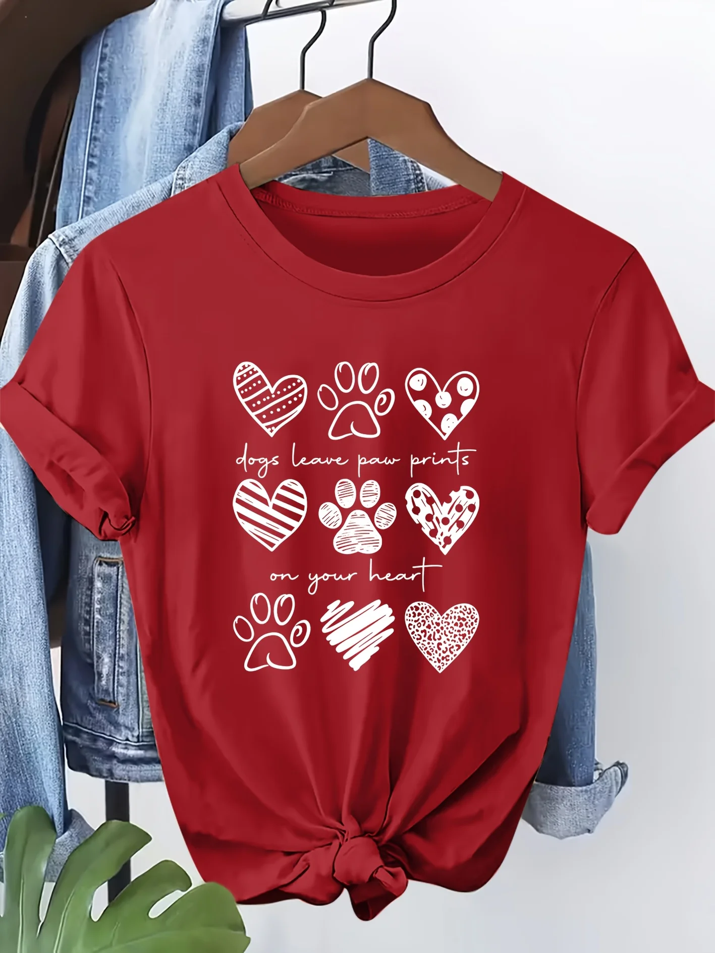 Women's T-shirt Cute Pet Heart Trace 