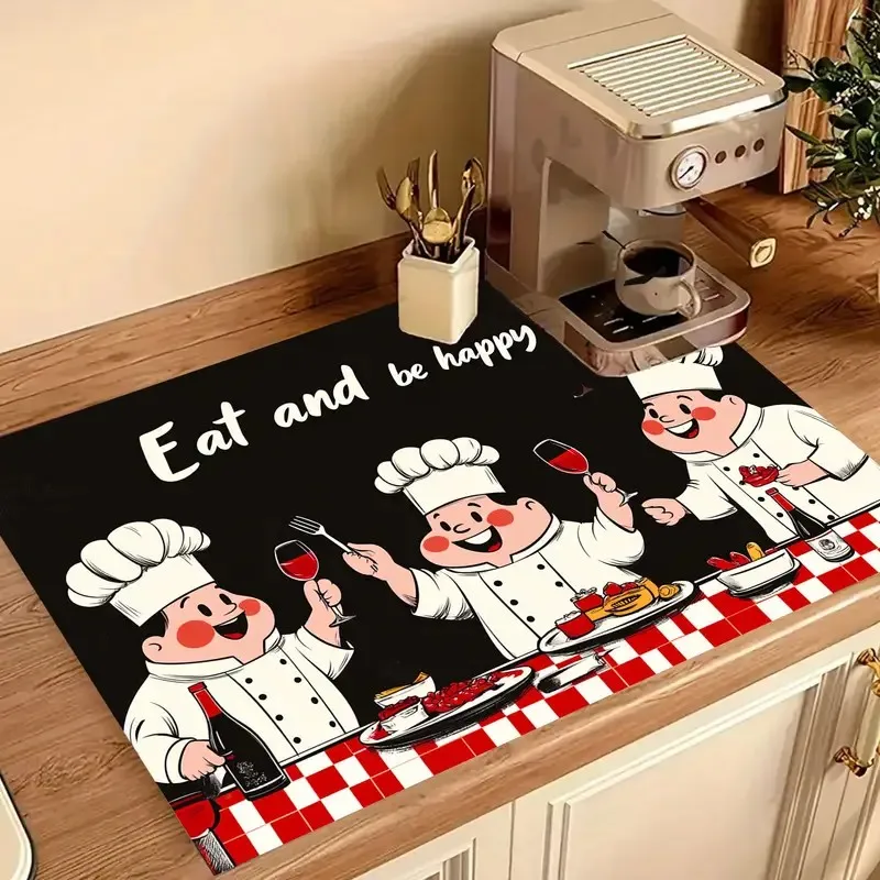 Lustige Chef Druck Küche Matten Geschirr Trocknen Matte Anti-slip Geschirr Tischset Kaffee Teppich Küche Liefert Retro Hause Dekoration