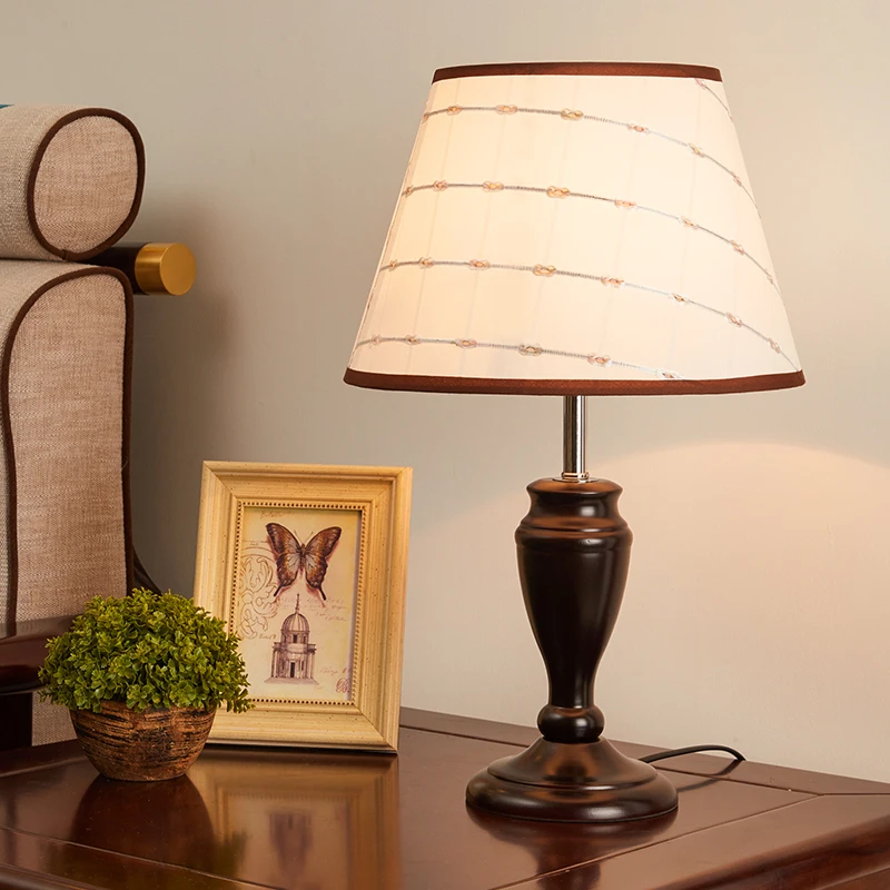 Table lamp Bedroom bedside household retro warm wooden bedside table table lamp