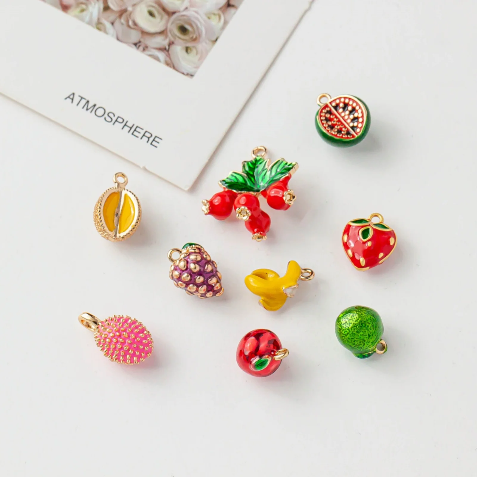 2pcs Brass Charms Gold Color Fruit Orange Cherry Strawberry Multicolor Enamel Pendants For Women DIY Earrings Jewelry Findings