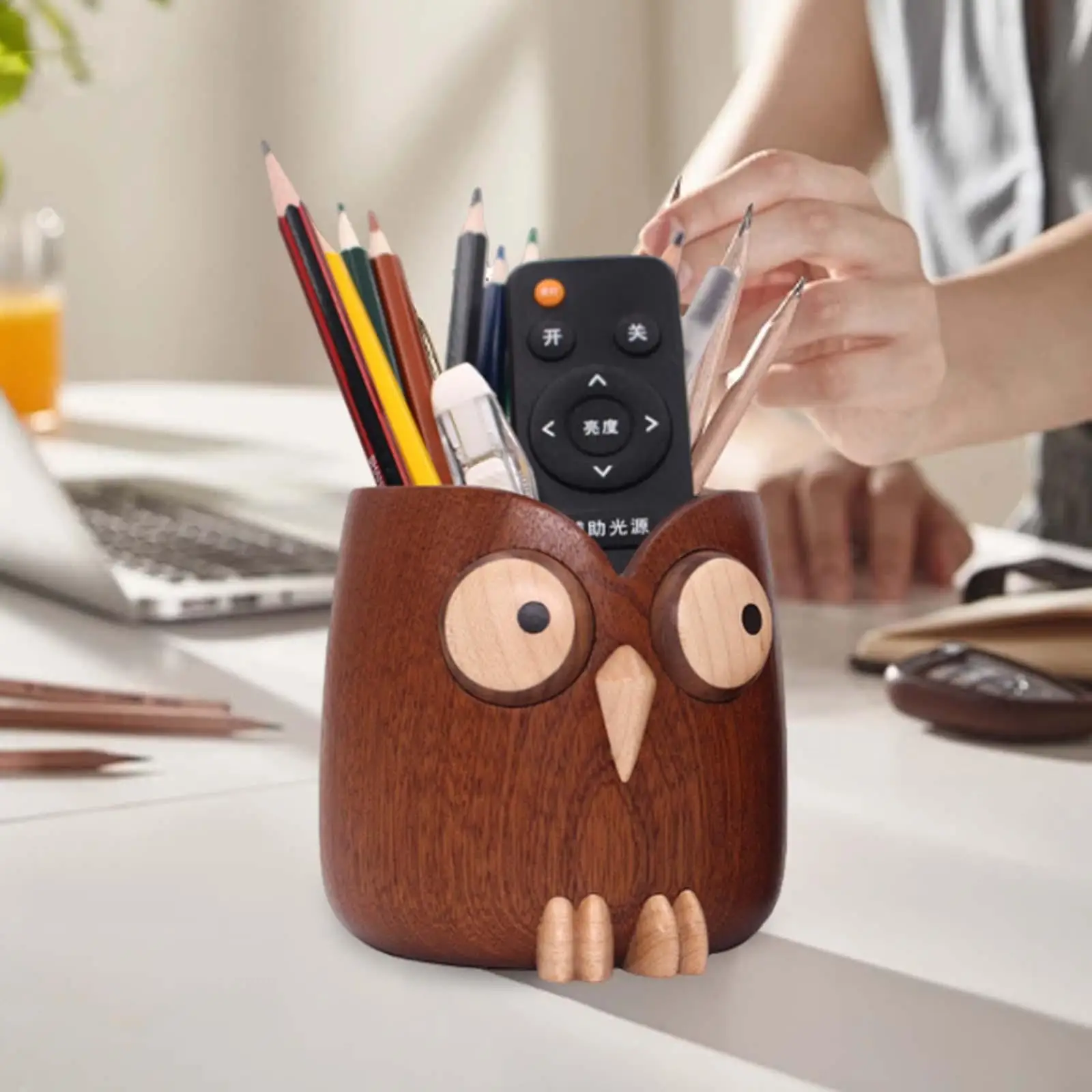 

Pencil Holder Sturdy Practical Rustic Owl Design Makeup Brush Storage Bucket