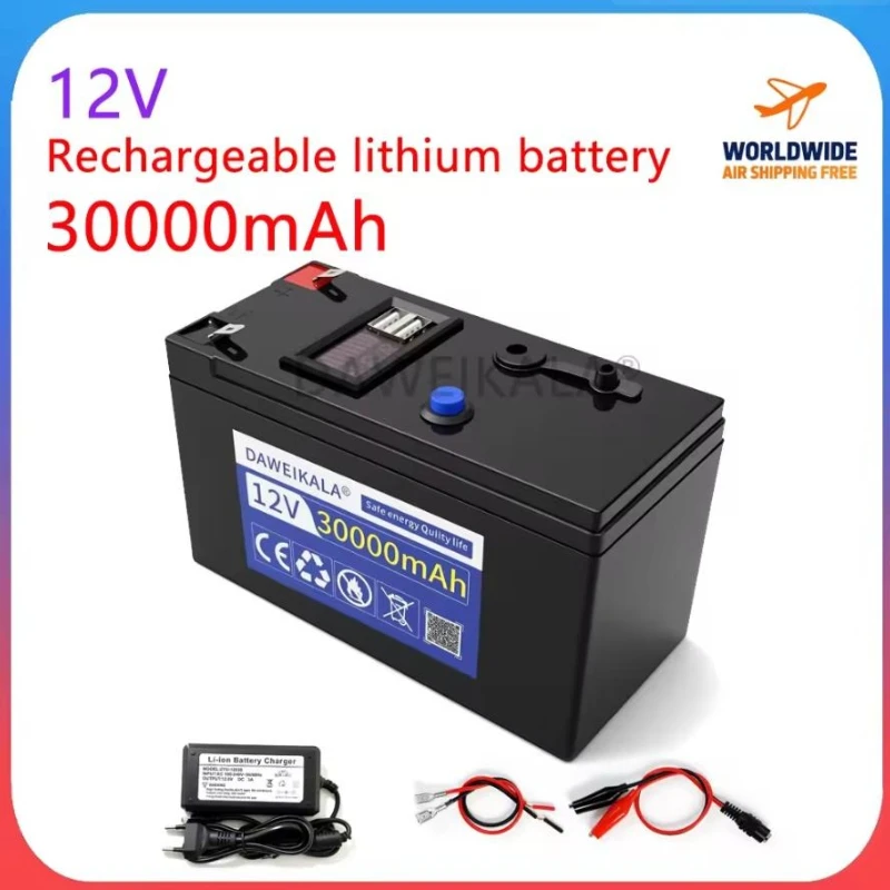 12V Battery 30000mAh Rechargeable Li-ion Battery Pack for Electric Toy Car LED Strip Lights Outdoor Power Supply Power Bank