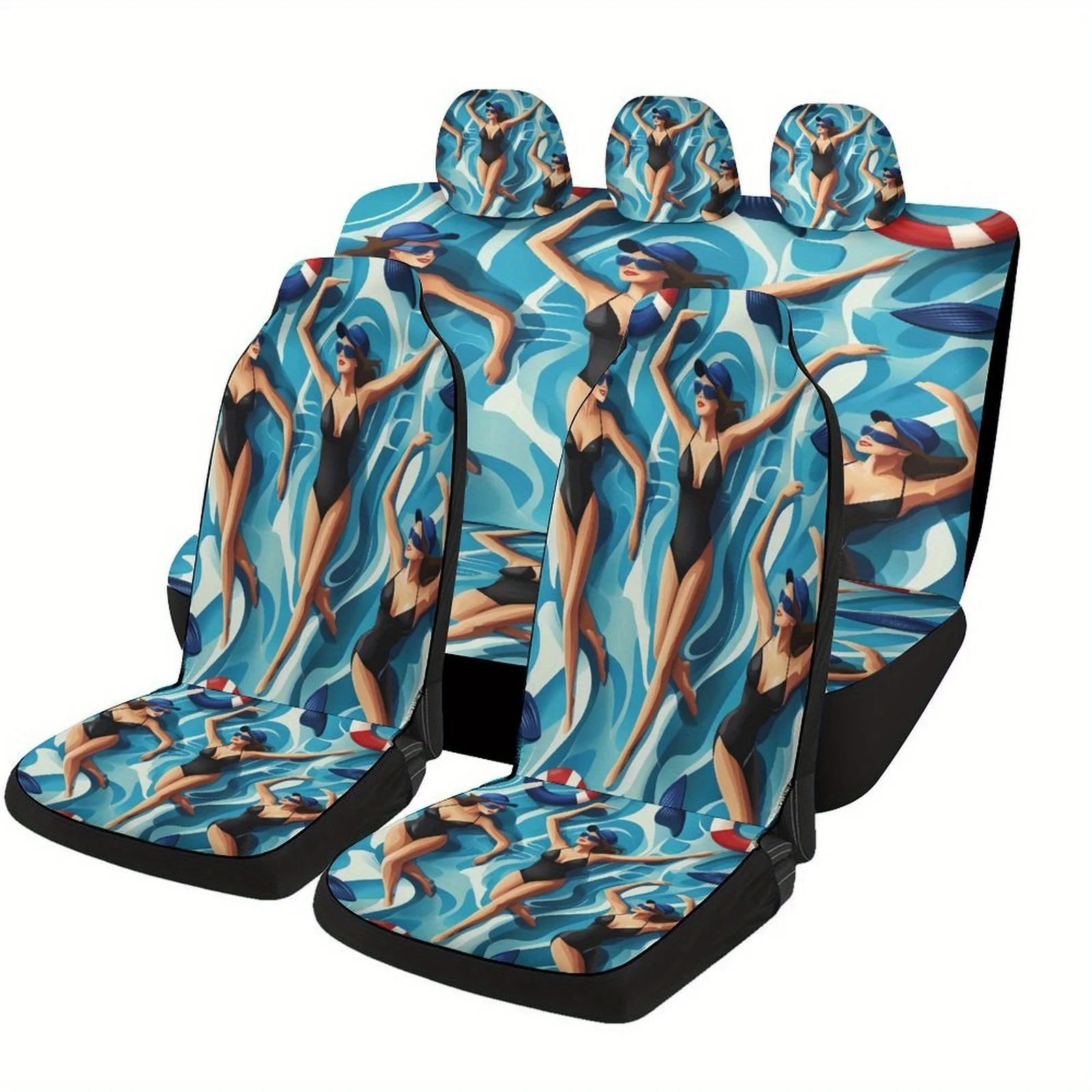 

Набор чехлов для автомобильных сидений с дизайном в стиле бассейна, подходящий для большинства автомобилей, модные декоративные защитные чехлы для сидений, полный комплект, универсальный размер.