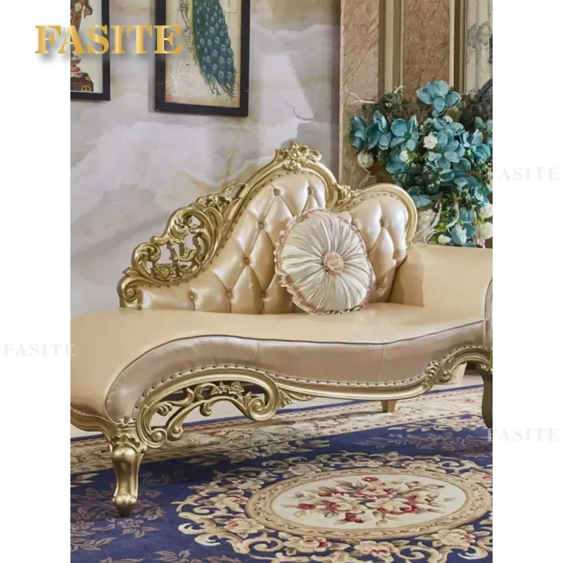 European Solid Wood Leather Recliner Corner Sofa Bed with Removable End Stool Upholstered Living Room Furniture Comfortable