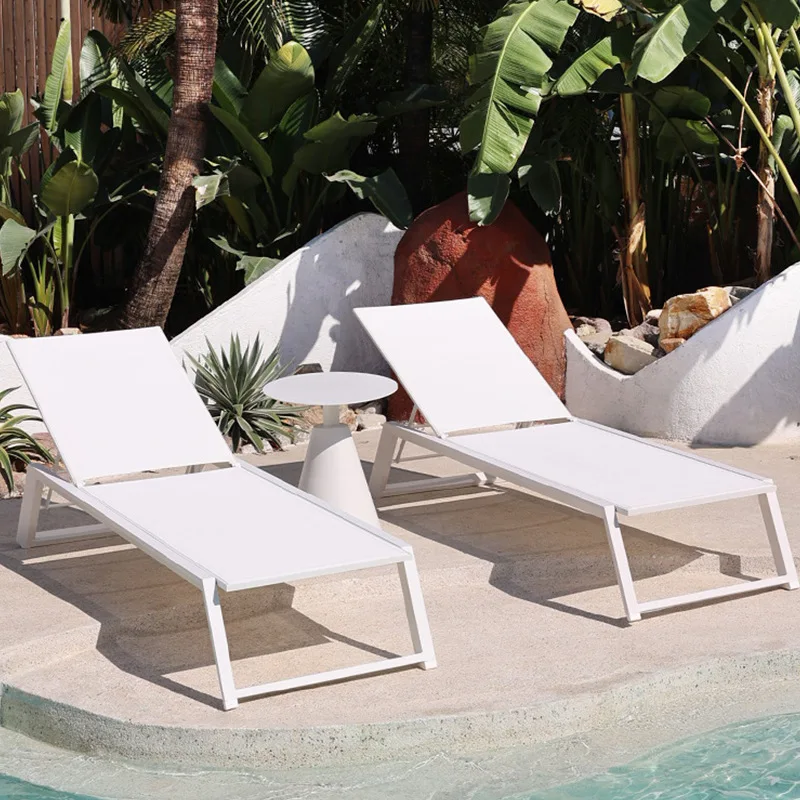 Courtyard, outdoor white pool loungers, homestay hotels, outdoor waterproof and sunproof beach beds