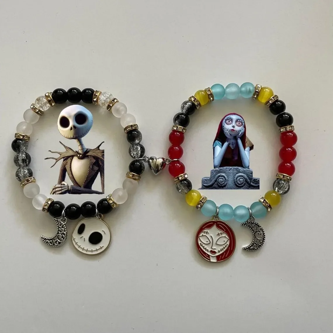 

Jack and Sally paired bracelet, couple magnetic aesthetics, Christmas Eve scare, Halloween gift, y2k handmade jewelry