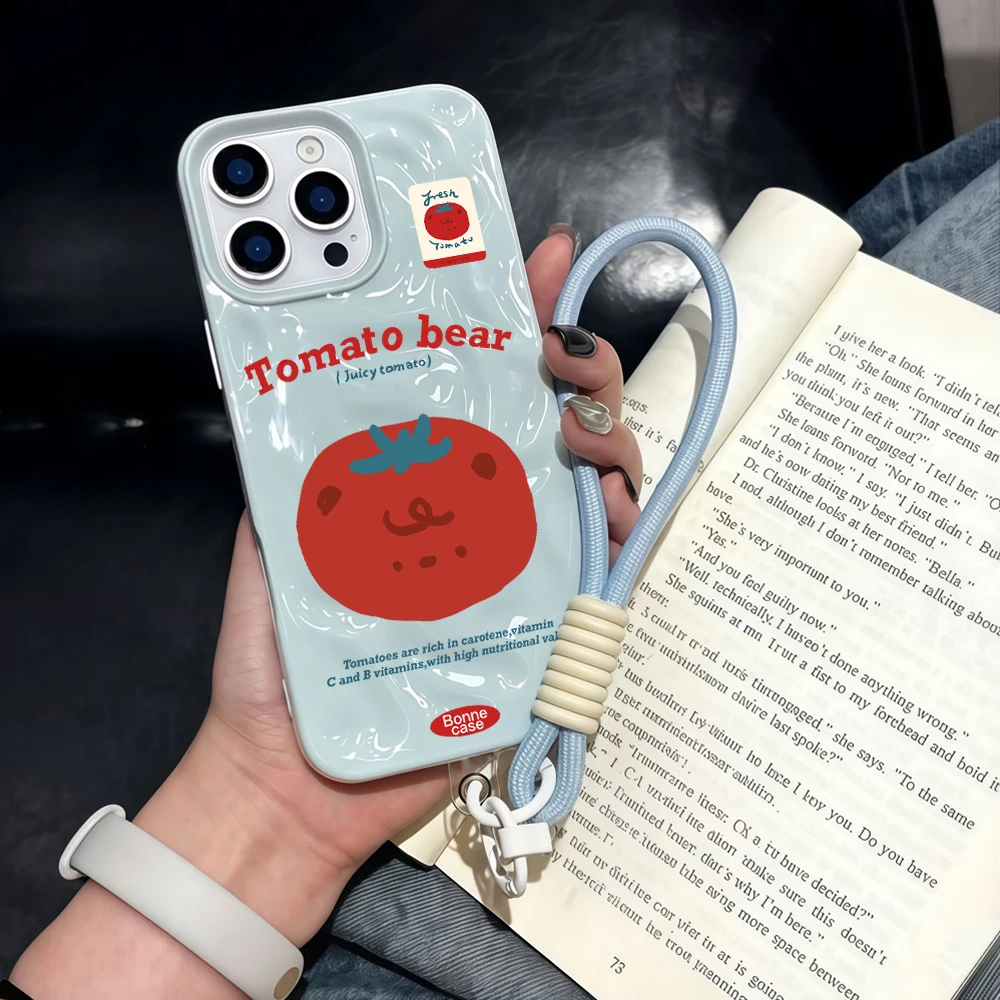Niedliche Tomatenbär-Silikon-Handyhülle für iPhone 17 15 13 11 12 14 16 17 Pro Max 14 Plus Air mit Lanyard, modische Hülle – Detail 1