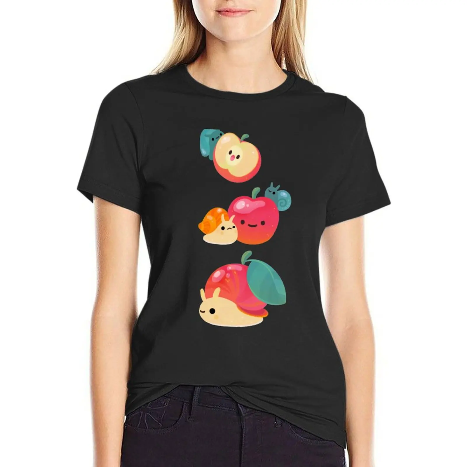 

Apple snail T-Shirt tees Short sleeve tee female cute clothes Women t-shirts