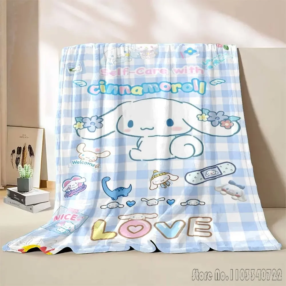 Sanrio Cinnamoroll Blanket Japanese Cartoon Sofa Bed Cover Four Season Soft Fluffy Blanket Warm Flannel Throw Children Gift